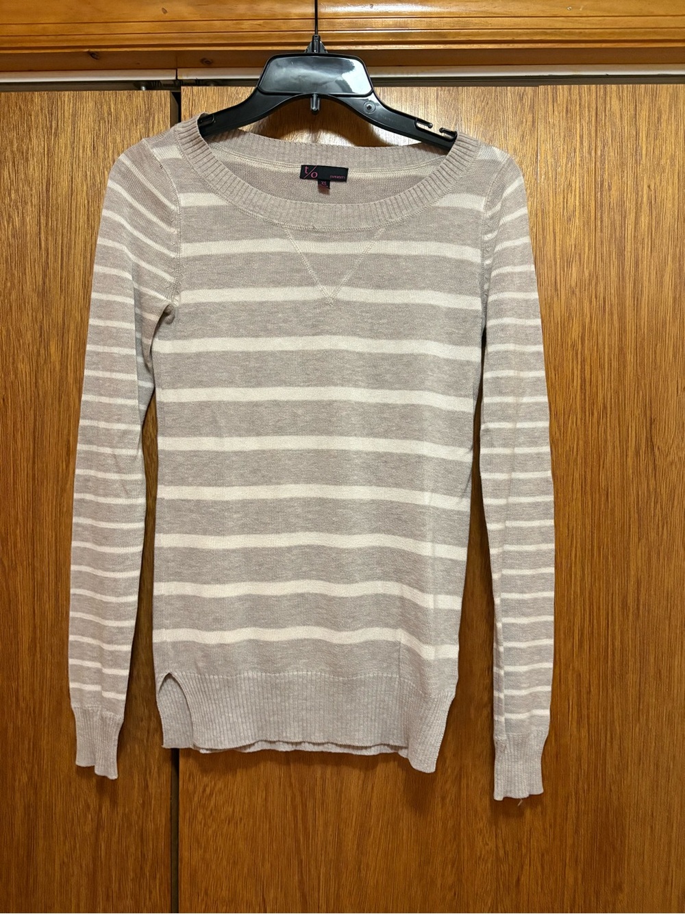 T/o Sweaters Beige and White Striped Sweater